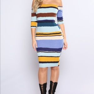 Fashion Nova Striped Knit Off-shoulder Dress, L